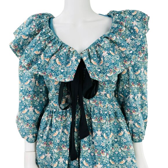 Hyacinth House NEW Victorian Ruffle Collar Preppy Bow Birdsong Mini Dress Size M - Picture 4 of 7